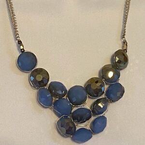 Blue Glass Faceted Beads Wire Wrapped Beaded Silver Necklace Artisan Retro